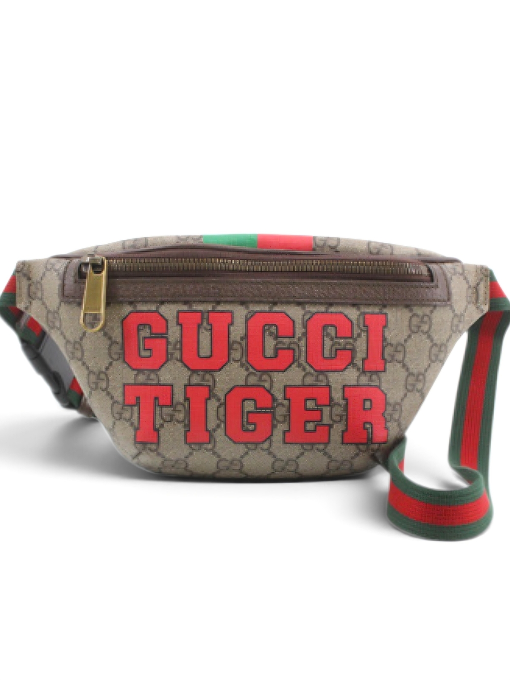Gucci Tiger GG Supreme Belt Bag with Red Lettering and Sherry Line Strap